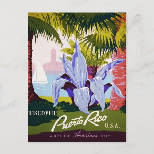 Vintage Travel Poster Discover Puerto Rico Postcard