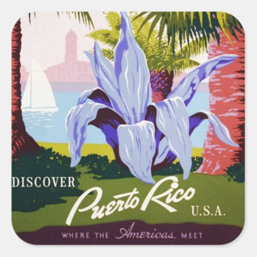 Vintage Travel Poster Discover Puerto Rico Square Sticker