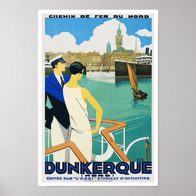 Vintage Travel Poster Dunkerque Harbour France (Front)