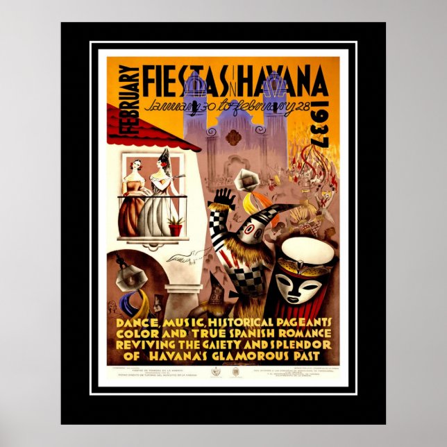 Vintage Travel Poster Fiestas Havana Cuba Large (Front)