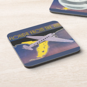 Vintage Travel Poster, Florida from Air Airplane Beverage Coaster