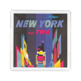 Vintage Travel Poster, Fly Twa, New York Acrylic Tray