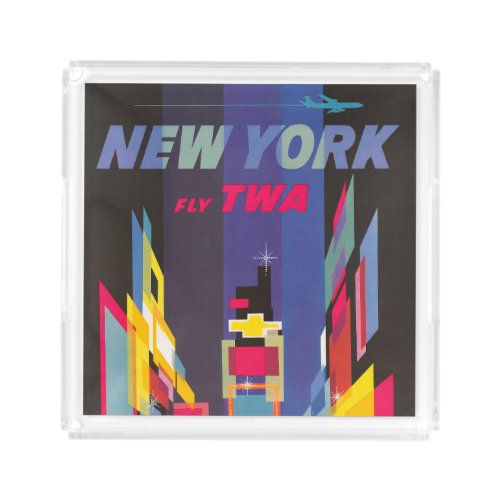 Vintage Travel Poster Fly Twa New York Acrylic Tray