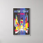 Vintage Travel Poster, Fly Twa, New York Canvas Print<br><div class="desc">Vintage travel poster,  Fly TWA,  New York,  shows an abstract interpretation of Times Square in New York with a TWA jet and jetstream at the top of the image,  circa 1956.</div>