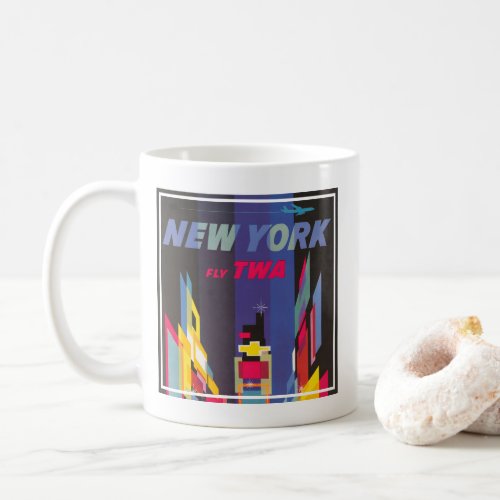 Vintage Travel Poster Fly Twa New York Coffee Mug