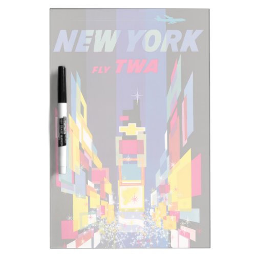 Vintage Travel Poster Fly Twa New York Dry Erase Board