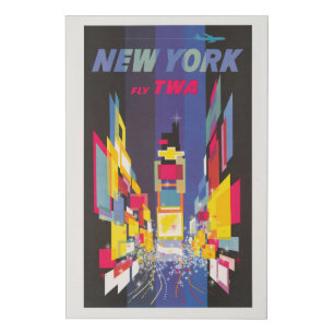 Vintage Travel Poster, Fly Twa, New York Faux Canvas Print