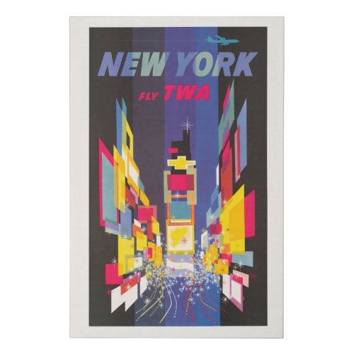 Vintage Travel Poster Fly Twa New York Faux Canvas Print