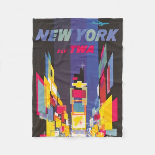 Vintage Travel Poster Fly Twa New York Fleece Blanket