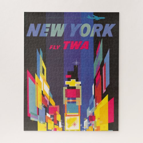 Vintage Travel Poster Fly Twa New York Jigsaw Puzzle