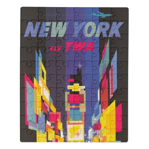 Vintage Travel Poster Fly Twa New York Jigsaw Puzzle