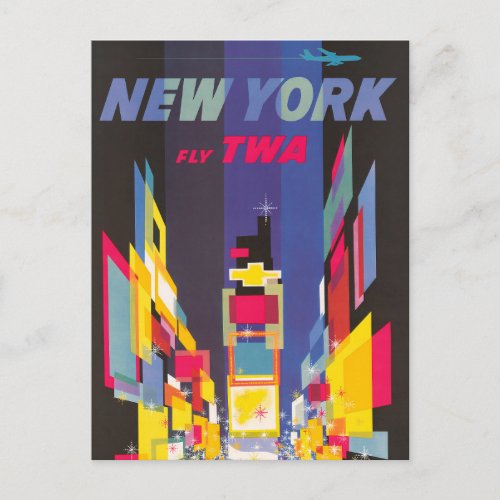 Vintage Travel Poster Fly Twa New York Postcard