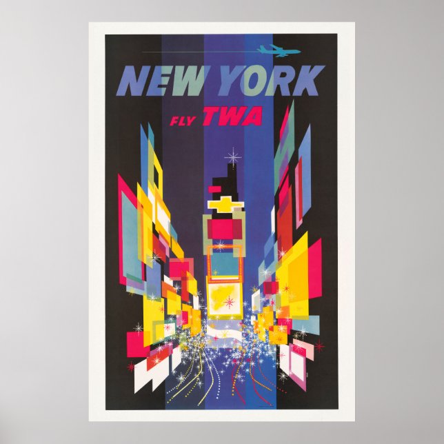 Vintage Travel Poster, Fly Twa, New York Poster (Front)