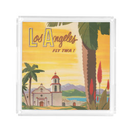 Vintage Travel Poster, Fly Twa To Los Angeles Acrylic Tray
