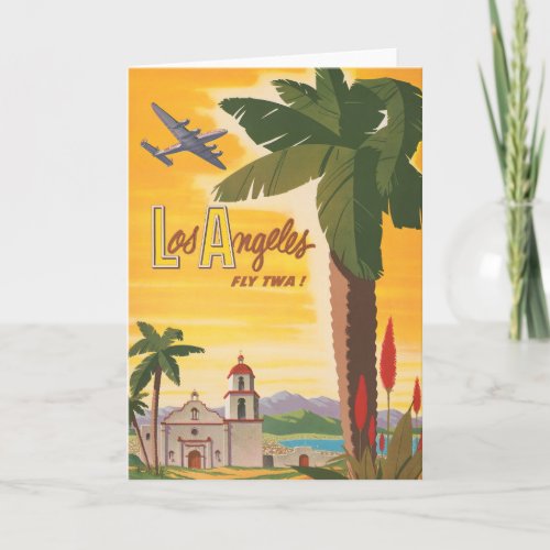 Vintage Travel Poster Fly Twa To Los Angeles Card