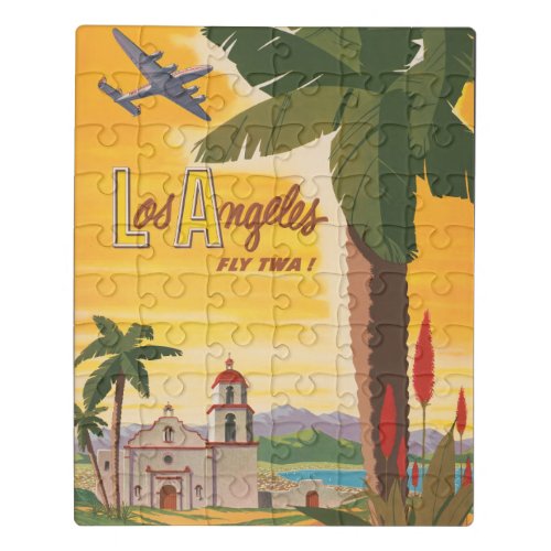 Vintage Travel Poster Fly Twa To Los Angeles Jigsaw Puzzle
