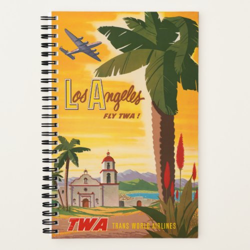 Vintage Travel Poster Fly Twa To Los Angeles Notebook
