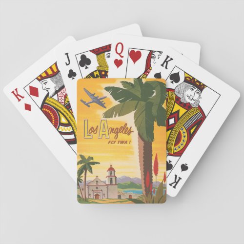 Vintage Travel Poster Fly Twa To Los Angeles Playing Cards