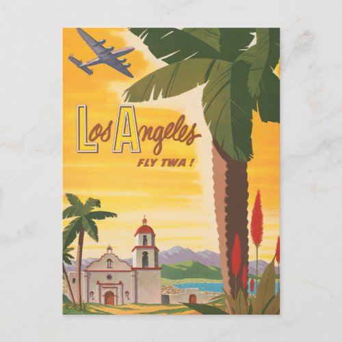 Vintage Travel Poster Fly Twa To Los Angeles Postcard