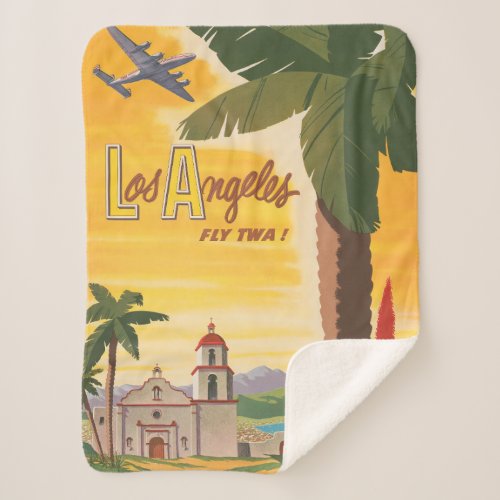 Vintage Travel Poster Fly Twa To Los Angeles Sherpa Blanket