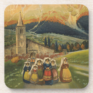 Vintage Travel Poster For Abruzzo, Italy. Beverage Coaster