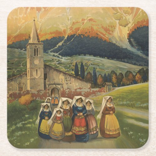 Vintage Travel Poster For Abruzzo Italy Square Paper Coaster