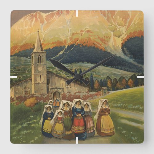 Vintage Travel Poster For Abruzzo Italy Square Wall Clock