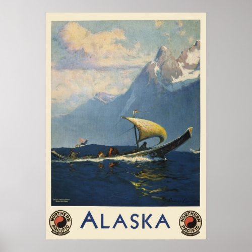 Vintage Travel Poster For Alaska Northern Pacific