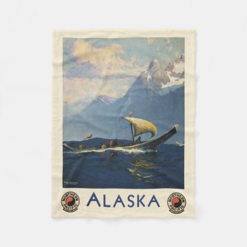 Vintage Travel Poster For Alaska Northern Pacific Fleece Blanket