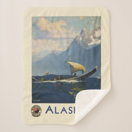 Vintage Travel Poster For Alaska Northern Pacific Sherpa Blanket