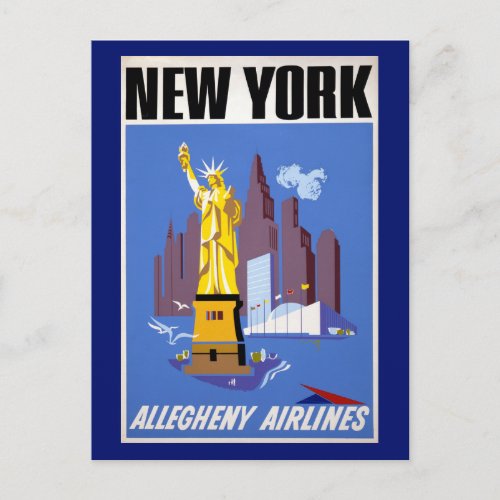 Vintage Travel Poster For Allegheny Airlines Postcard