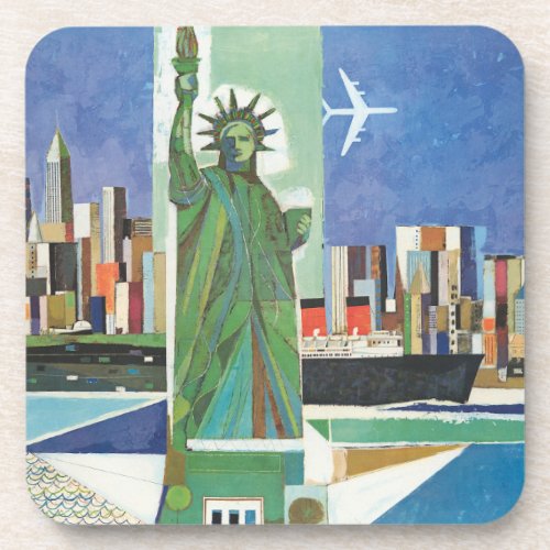 Vintage Travel Poster For American Airlines Beverage Coaster