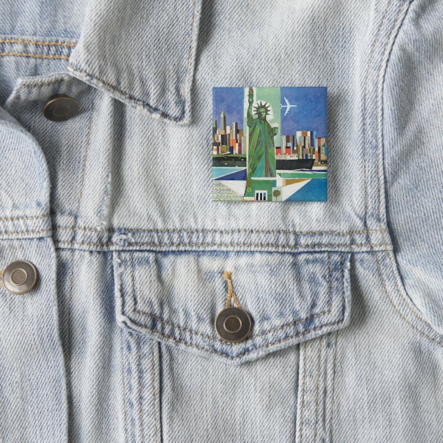 Vintage Travel Poster For American Airlines Button (In Situ)