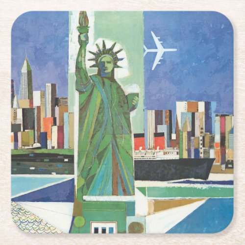 Vintage Travel Poster For American Airlines Square Paper Coaster