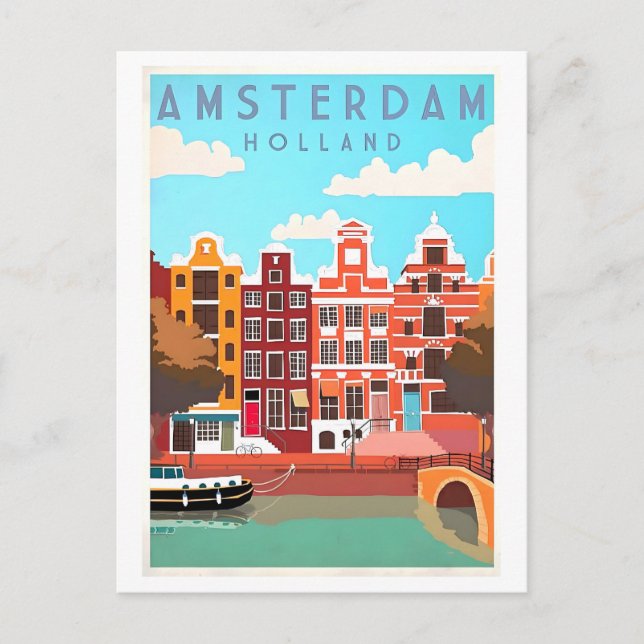 Vintage Travel Poster for Amsterdam Postcard (Front)