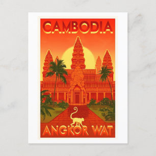 Vintage Travel Poster for Angkor Wat in Cambodia Postcard