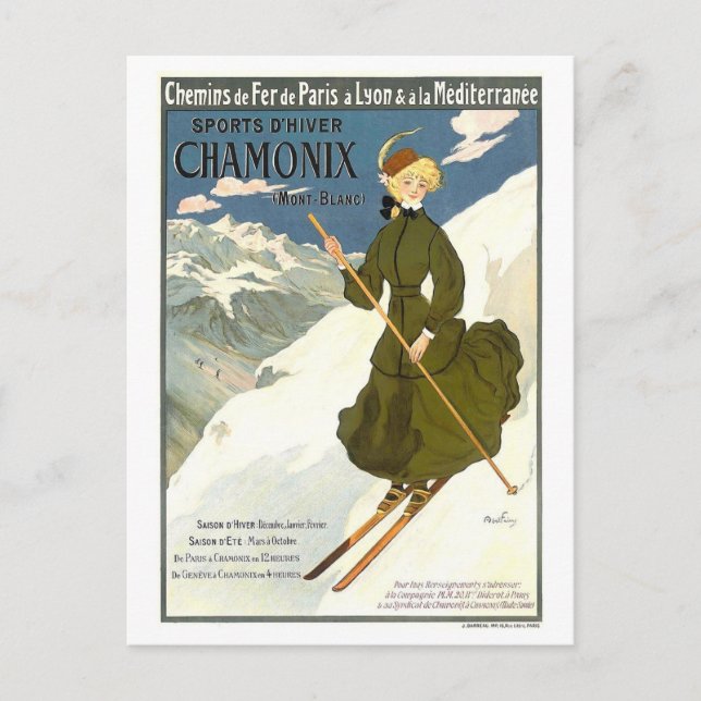 Vintage Travel Poster for Chamonix, France, Postcard (Front)
