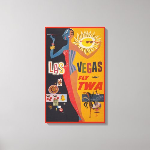 Vintage Travel Poster For Flying Twa To Las Vegas Canvas Print