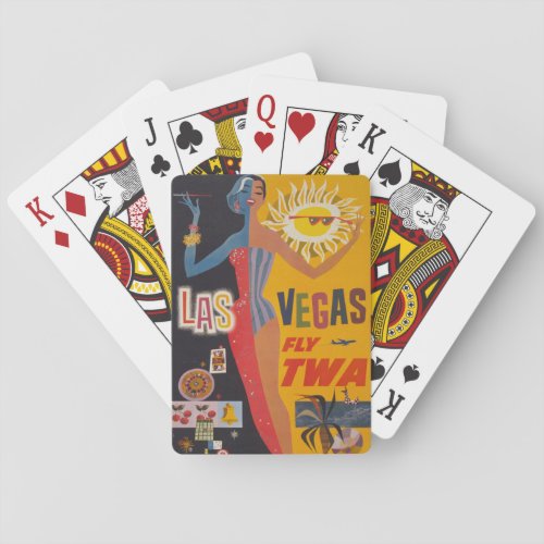 Vintage Travel Poster For Flying Twa To Las Vegas Playing Cards