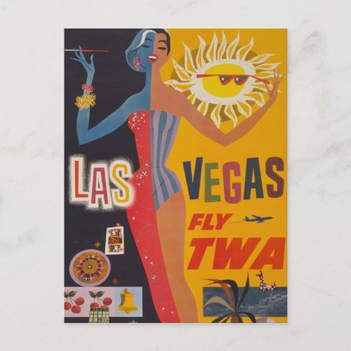 Vintage Travel Poster For Flying Twa To Las Vegas Postcard