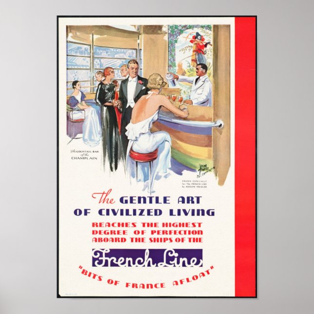 Vintage Travel Poster for French Line Ships (Front)