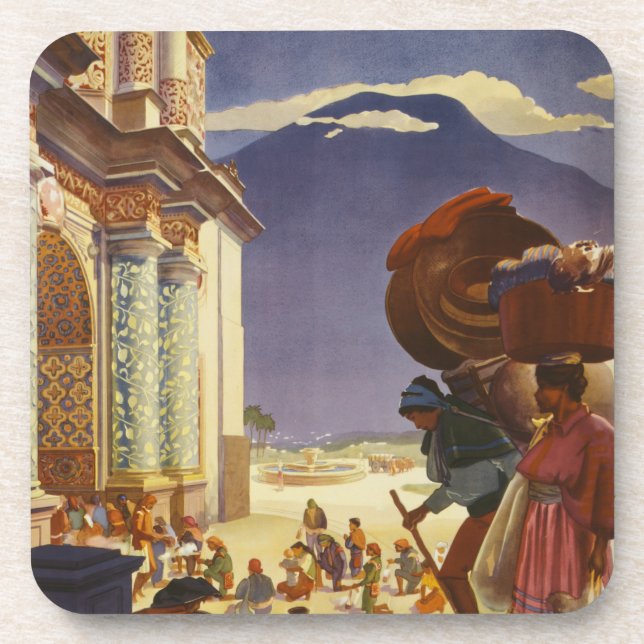 Vintage Travel Poster For Guatemala Beverage Coaster (Front)