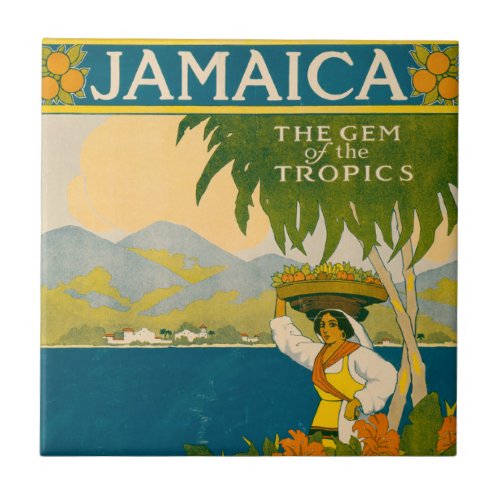 Vintage Travel Poster For Jamaica Ceramic Tile