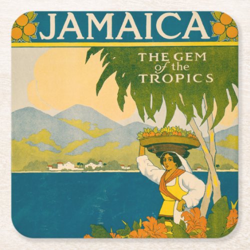 Vintage Travel Poster For Jamaica Square Paper Coaster