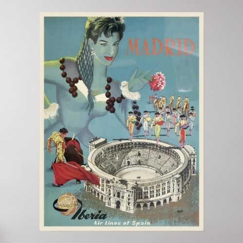 Vintage Travel Poster for Madrid Spain