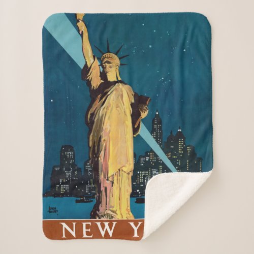 Vintage Travel Poster For New York Sherpa Blanket