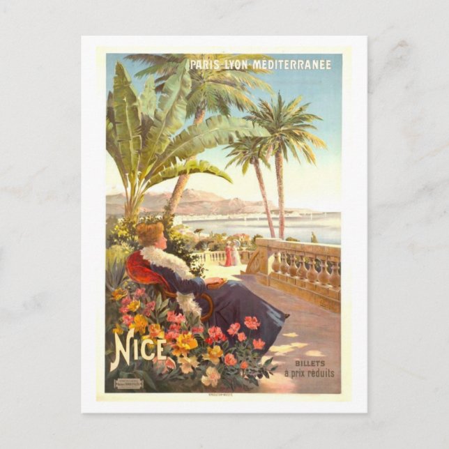 Vintage Travel Poster for Nice, France Postcard (Front)