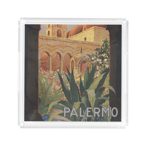 Vintage Travel Poster For Palermo Italy Acrylic Tray