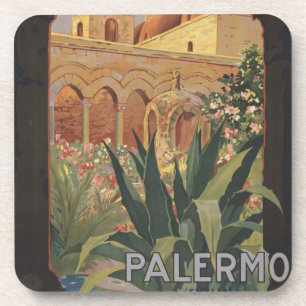 Vintage Travel Poster For Palermo, Italy. Beverage Coaster