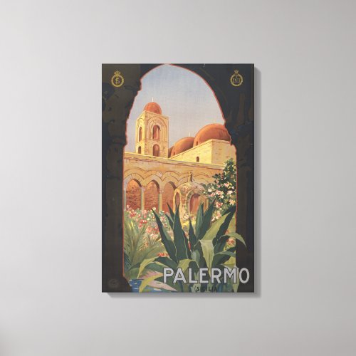 Vintage Travel Poster For Palermo Italy Canvas Print